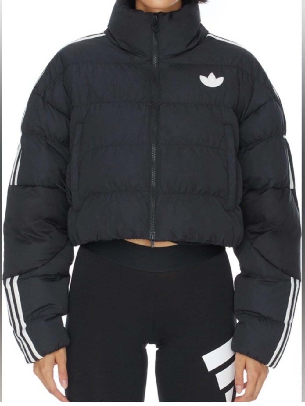 ADIDAS PRIMEGREEN CROPPED BLACK & WHITE PUFFER JACKET SIZE SMALL
